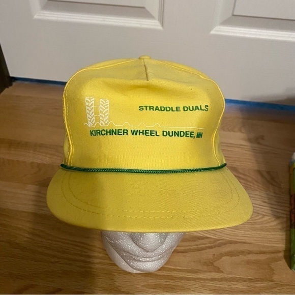 Vintage Straddle Duals John Deere Tractor Hat Strapback Yellow Green Rope - Picture 2 of 9